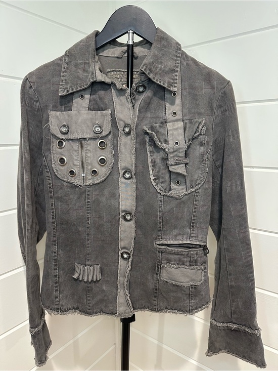 Miss Luna Jackets & Blazers - Miss Luna Distressed Utility Moto Jacket Y2K Grunge Avant Garde Patchwork M